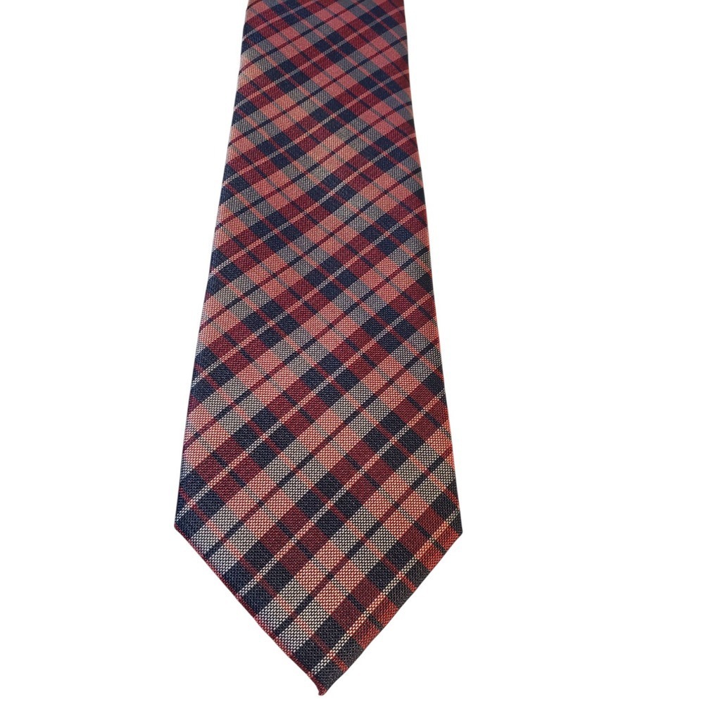 NWT Tommy Hilfigerβ Mens Tie Necktie Designer Luxury Red Blue Plaid Silk Blend